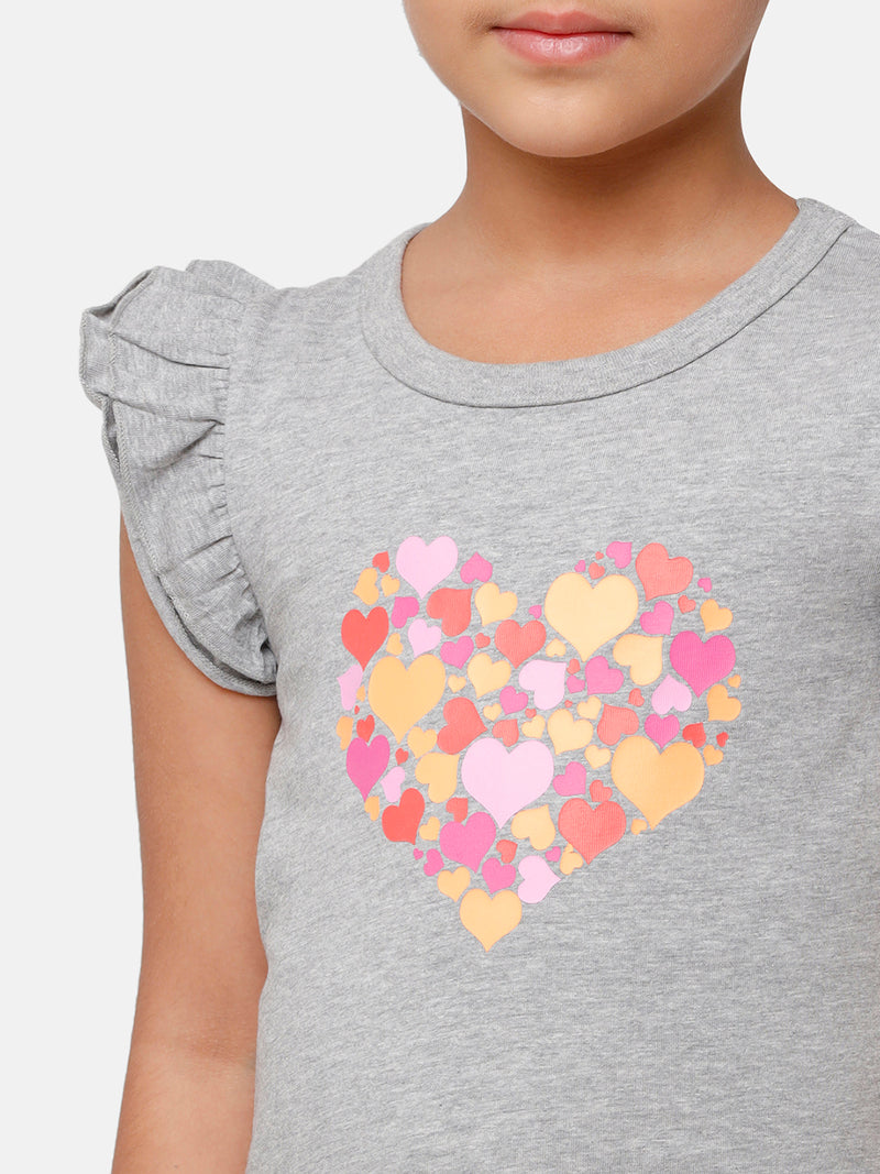 Kids - Girls Printed Top Grey Melange