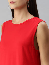 De Moza Ladies Peplum Top Solid Viscose Red - De Moza