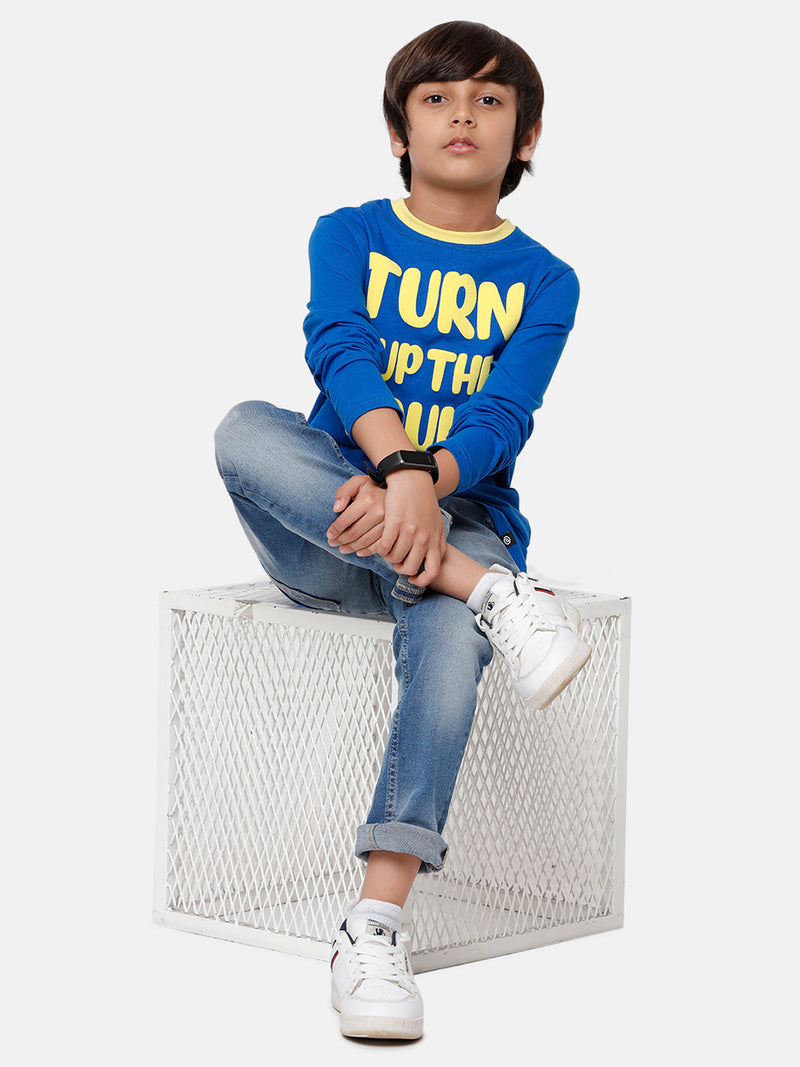 Kids - Boys Printed Full Sleeve T-Shirt Lapis Blue