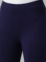 De Moza Ladies Churidar Leggings Solid Cotton Navy Blue - De Moza