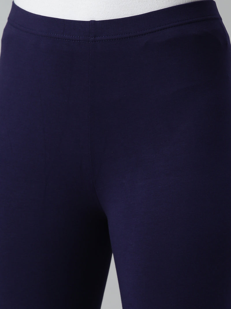 De Moza Ladies Churidar Leggings Solid Cotton Navy Blue - De Moza
