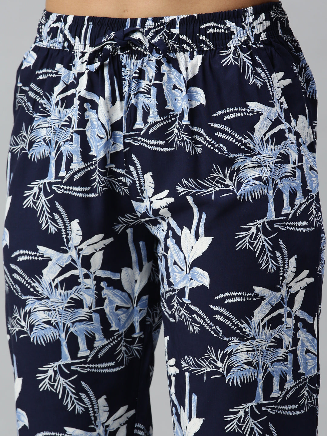De Moza Ladies Printed Lounge Pant Rayon Blue - De Moza