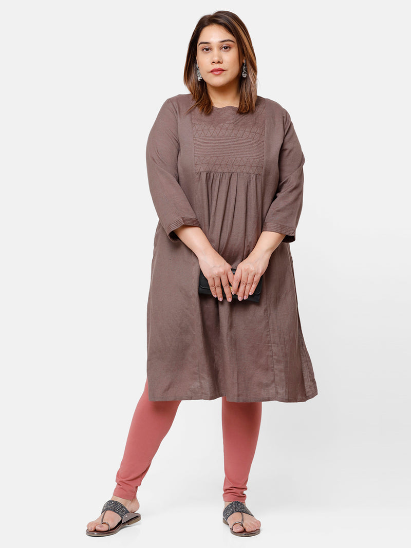 De Moza Ladies Plus Ankle Length Leggings Solid  Cotton Dark Peach - De Moza