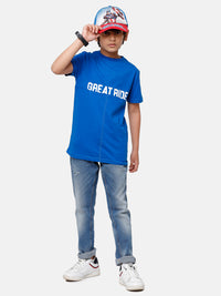 Kids - Boys Printed Half Sleeve T-Shirt Lapis Blue