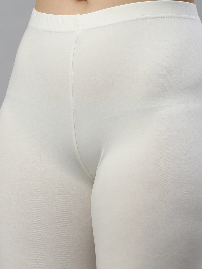 De Moza Women's Premium Ankle Length Leggings Solid Cotton Offwhite - De Moza (6679539908671)