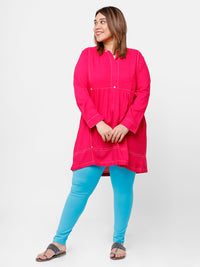 De Moza Ladies Plus Ankle Length Leggings Solid Cotton Peacock Blue - De Moza