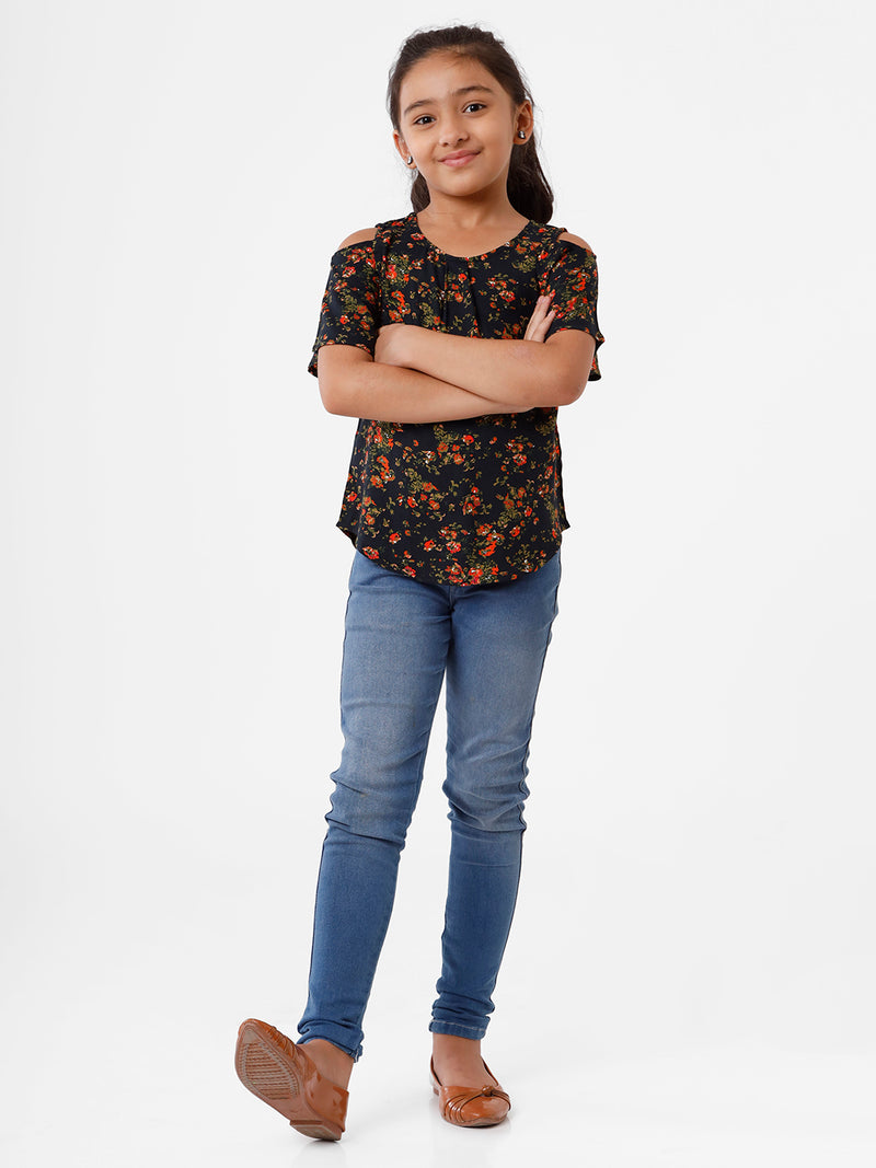 Kids - Girls Printed Top Dark Navy Blue