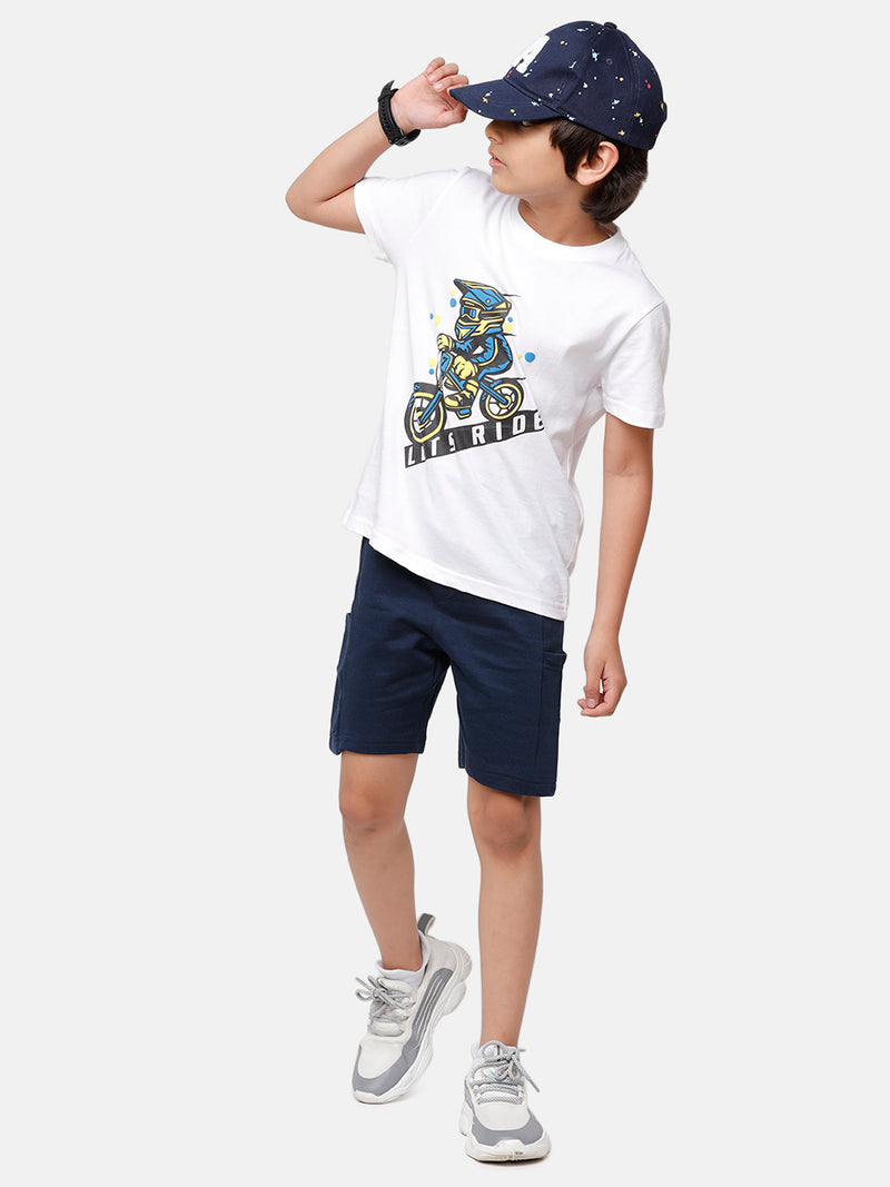 PIPIN Kids - Boys Shorts Knit Bottom Printed Cotton Dark Navy Blue - De Moza