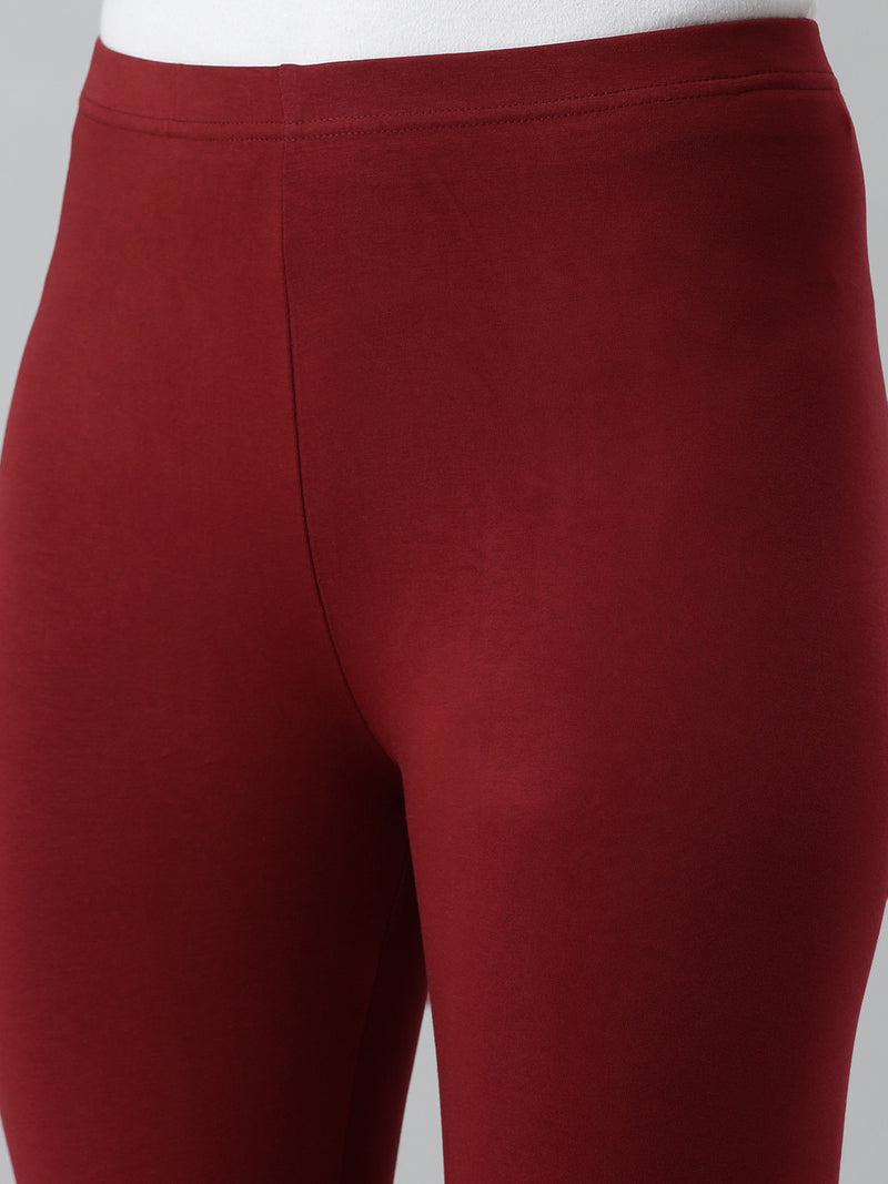 De Moza Ladies Churidar Leggings Solid Cotton Maroon - De Moza