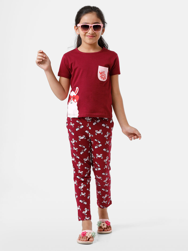 Kids – Girls Printed Pyjama Set Beet Red