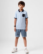 Kids - Boys Printed Half Sleeve T-Shirt Blue Melange