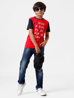 Kids - Boys Printed Half Sleeve T-Shirt Raising Red
