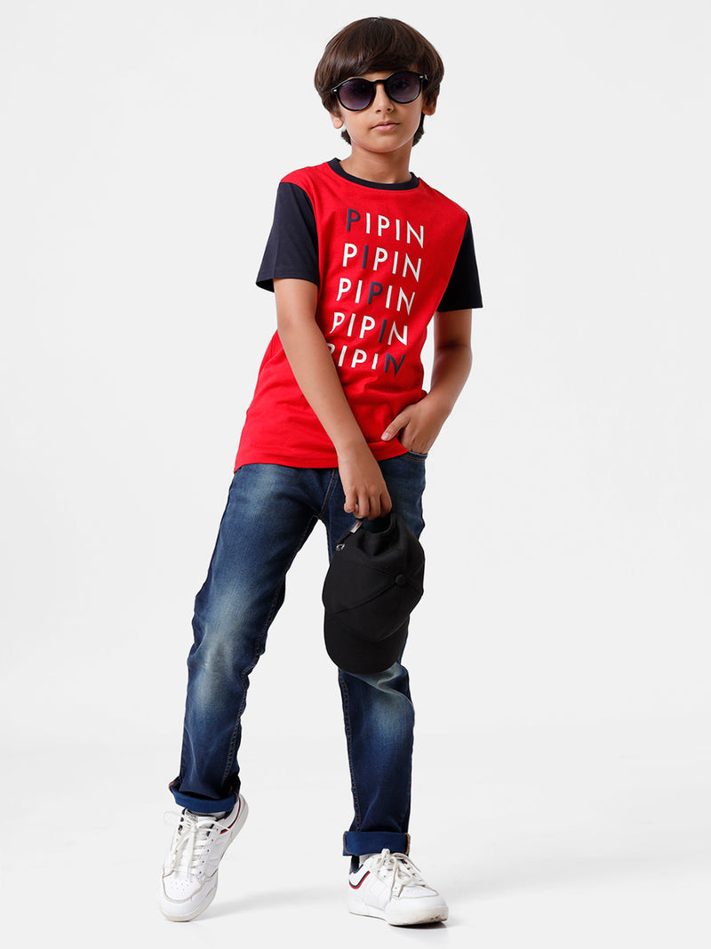 Kids - Boys Printed Half Sleeve T-Shirt Raising Red