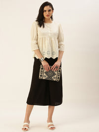 De Moza Women Sciffly Top Embroidery Cotton Offwhite - De Moza