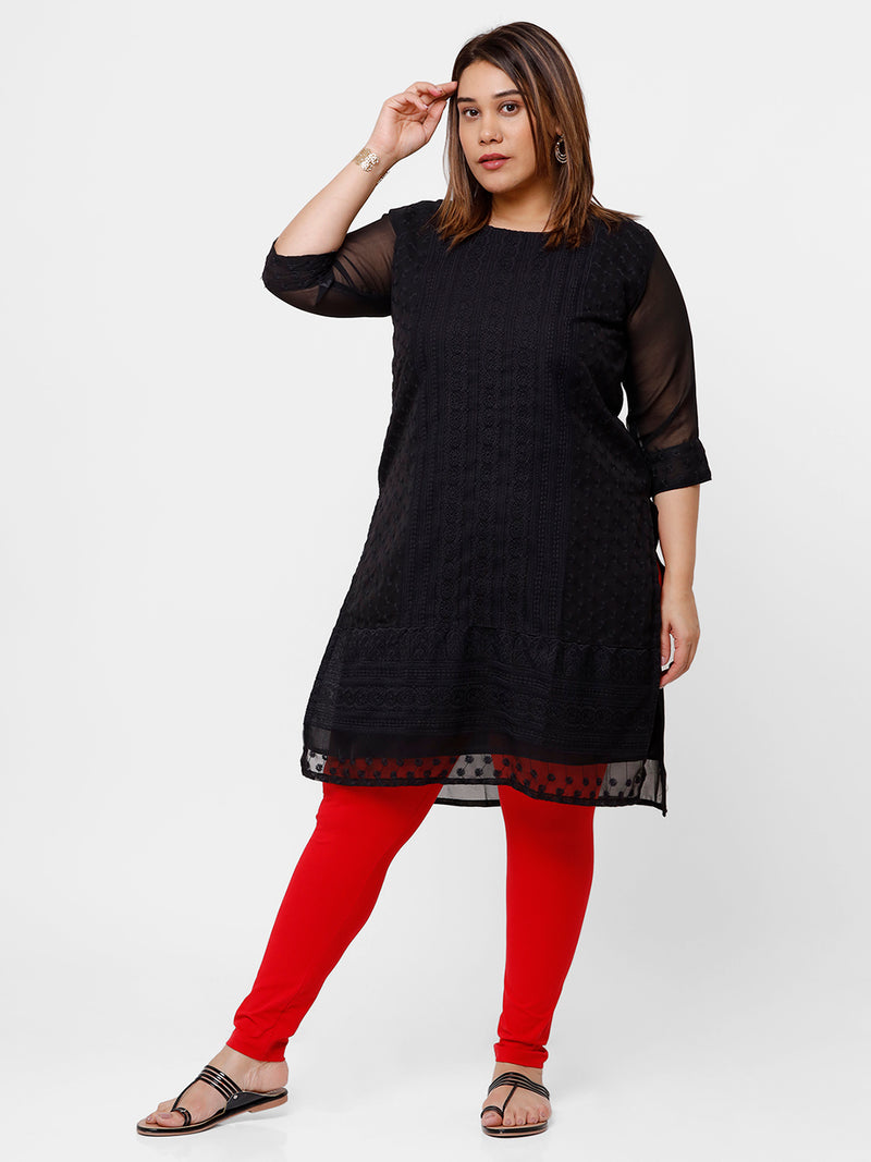 De Moza Ladies Plus Ankle Length Leggings Solid Cotton Red - De Moza
