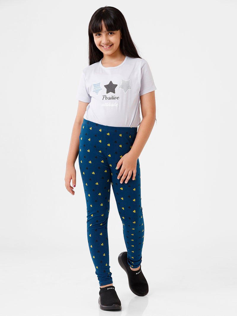De Moza Girls Printed Ankle Length Leggings Cotton Poseidon - De Moza