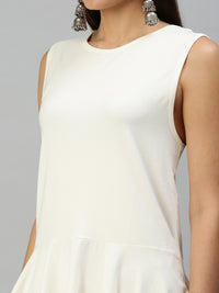 De Moza Women's Peplum Top Knit Top Solid Viscose OffWhite - De Moza