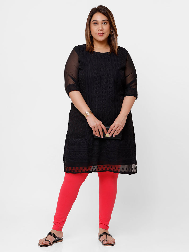De Moza Ladies Plus Ankle Length Leggings Solid Cotton Coral - De Moza