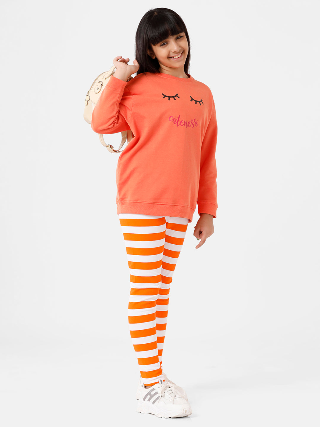 Kids – Girls Printed Ankle Leggings Orange