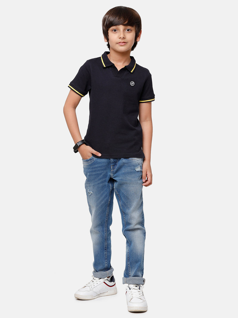 Kids - Boys Printed Half Sleeve T-Shirt Dark Navy Blue