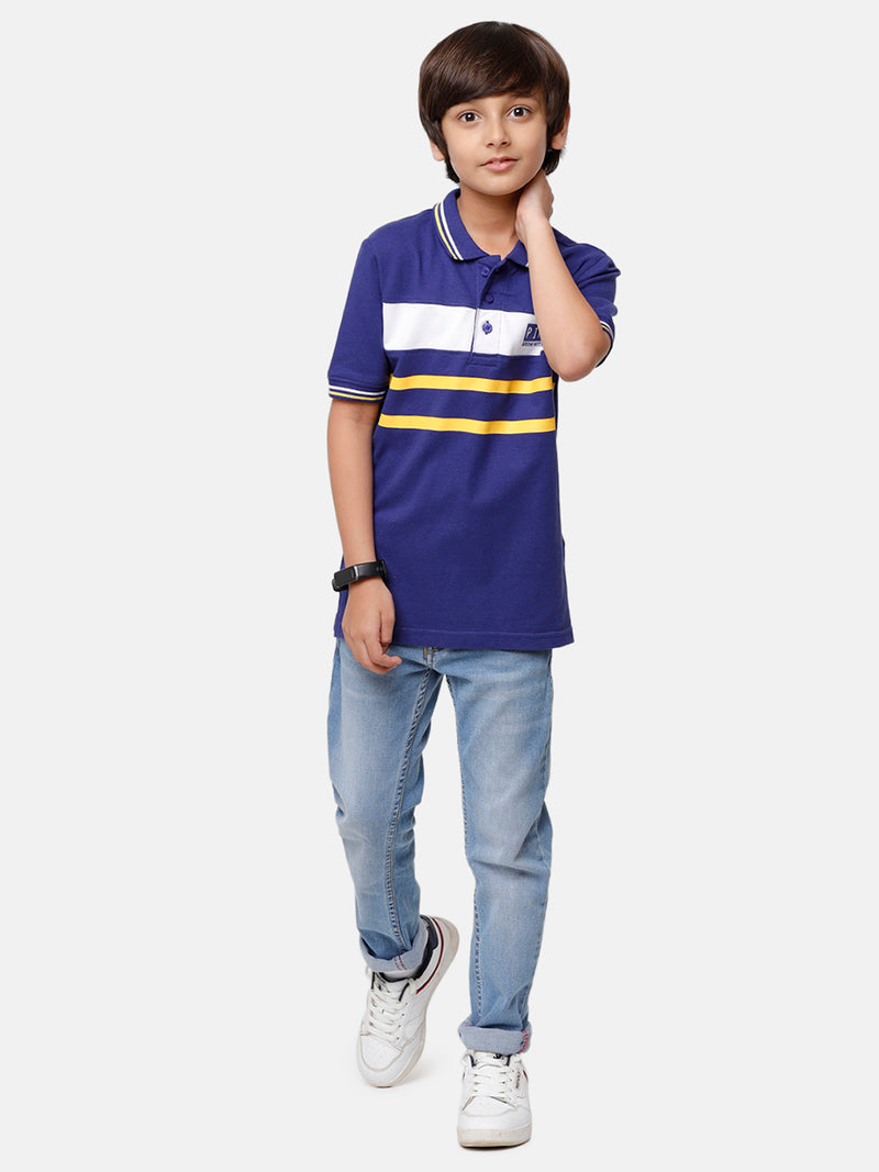 Kids - Boys Printed Half Sleeve T-Shirt Navy Blue