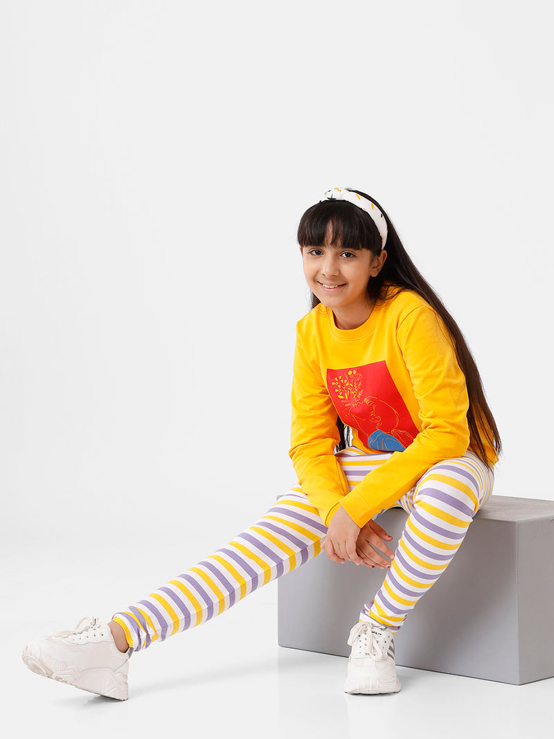 Kids – Girls Printed Ankle Leggings Yellow