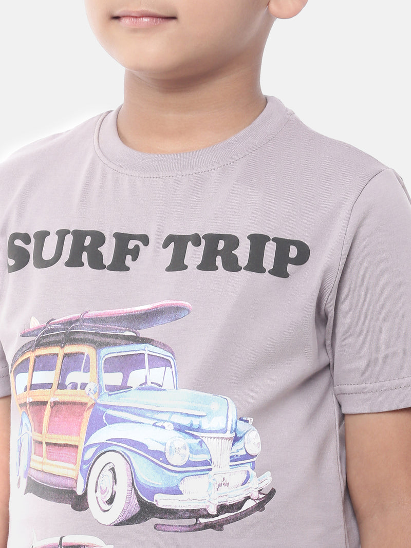 Kids - Boys Printed Half Sleeve T-Shirt Light Grey