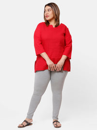 De Moza Ladies Plus Ankle Length Leggings Solid  Cotton Grey Melange - De Moza