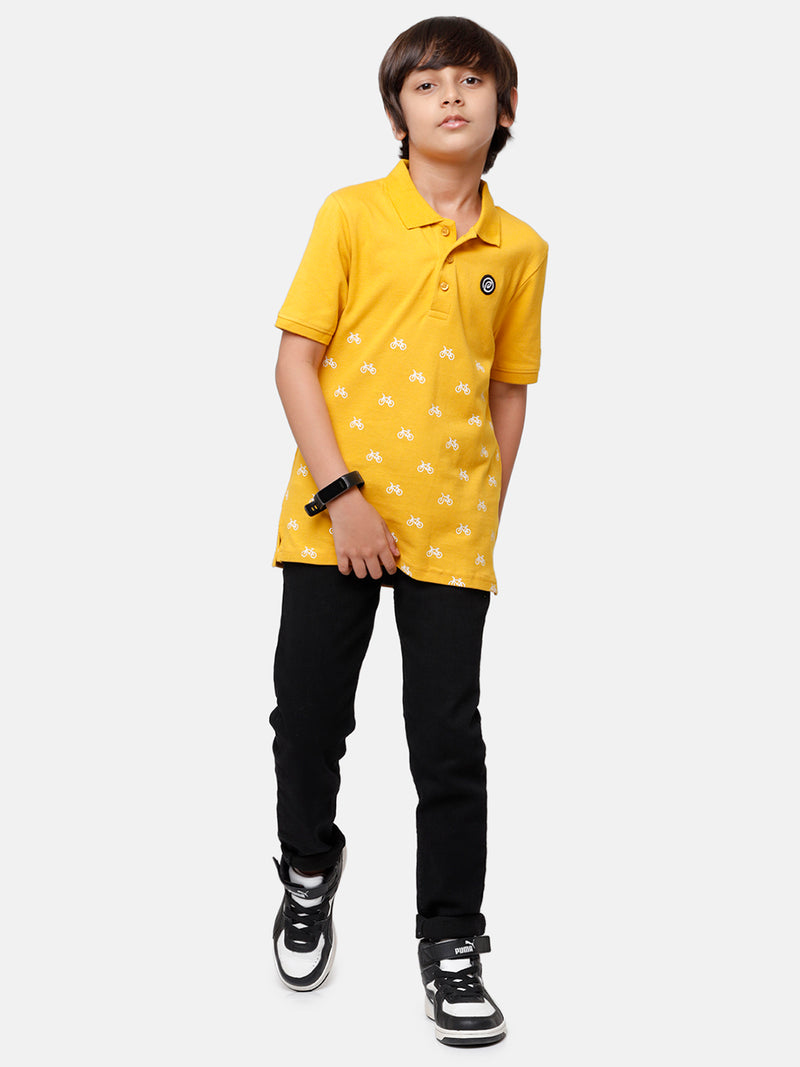Kids - Boys Printed Half Sleeve T-Shirt Spicy Mustard