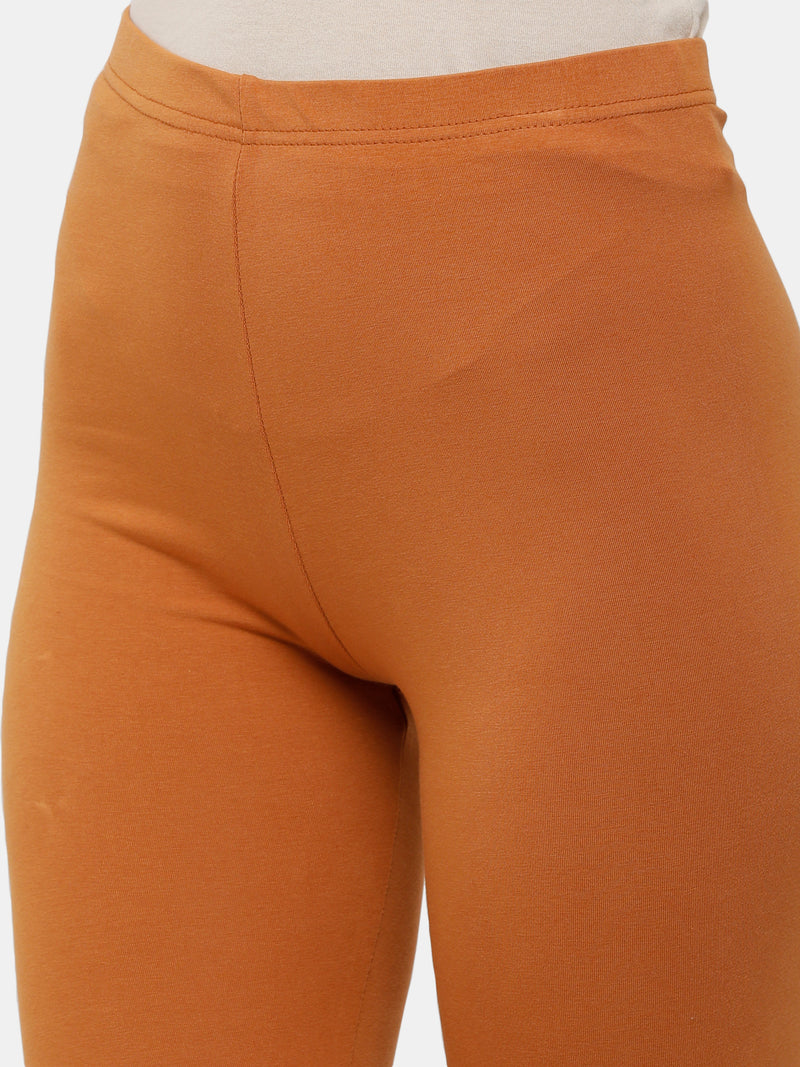 De Moza Ladies Leggings Ankle Length Solid Cotton Light Rust - De Moza