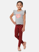 De Moza Kids - Girls Printed Ankle Length Leggings Viscose Maroon - De Moza