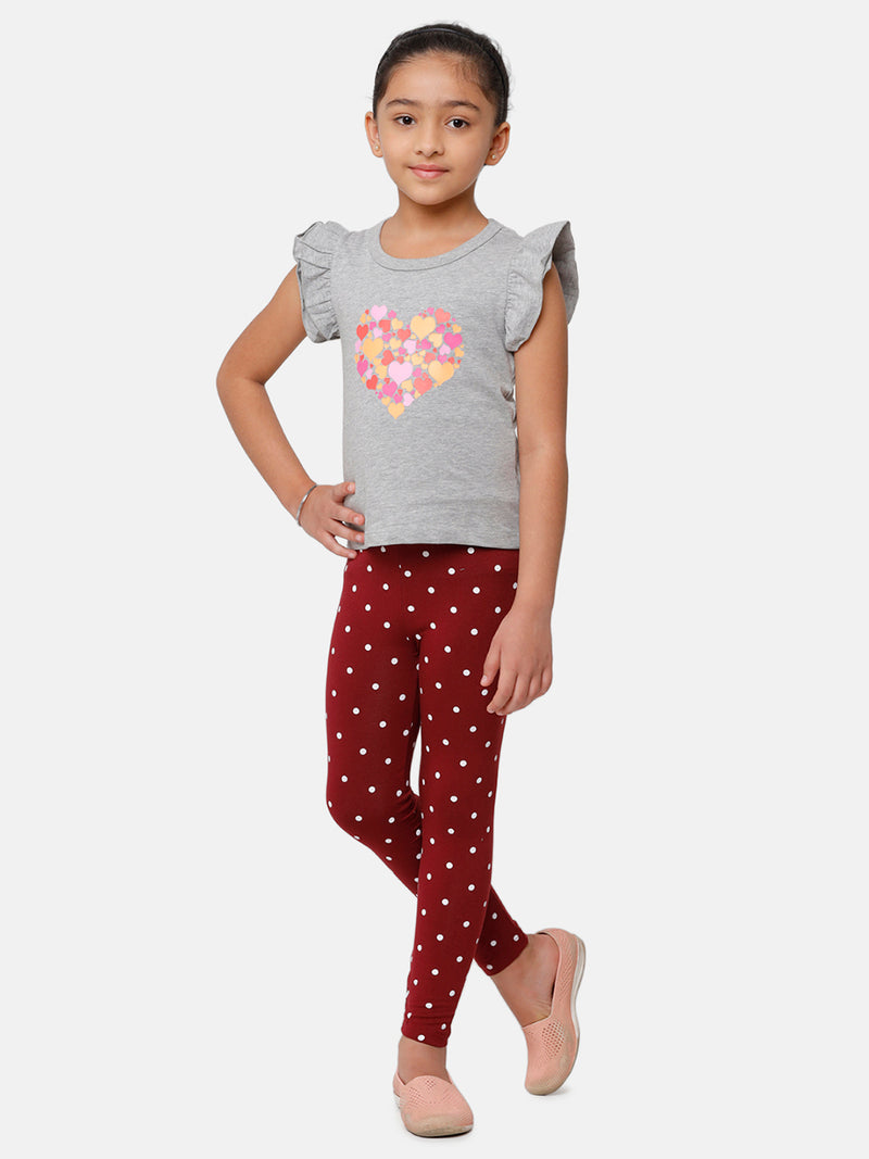 De Moza Kids - Girls Printed Ankle Length Leggings Viscose Maroon - De Moza