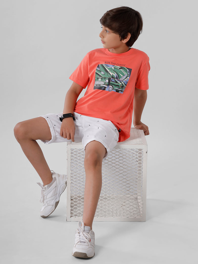 Kids - Boys Printed Half Sleeve T-Shirt Peach