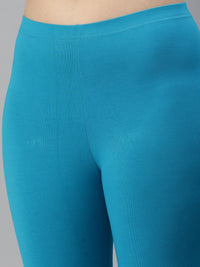 De Moza Women's Premium Ankle Length Leggings Solid Cotton Teal - De Moza (6679540367423)