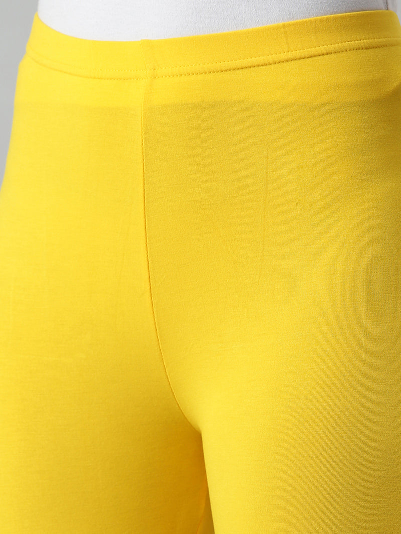 De Moza Ladies Ankle Length Leggings Solid Viscose Golden Yellow - De Moza