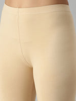 De Moza Ladies Ankle Length Leggings Solid Cotton Beige - De Moza