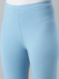 De Moza Ladies Churidar Leggings Solid Cotton Sea Blue - De Moza