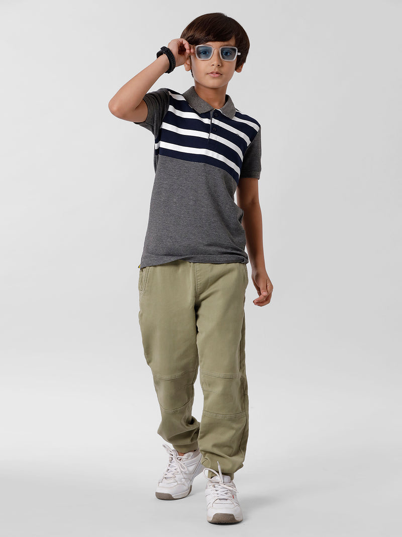 Kids - Boys Printed Half Sleeve T-Shirt Anthra Melange