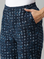 De Moza Women's Printed Cigarette Pant Indigo Blue