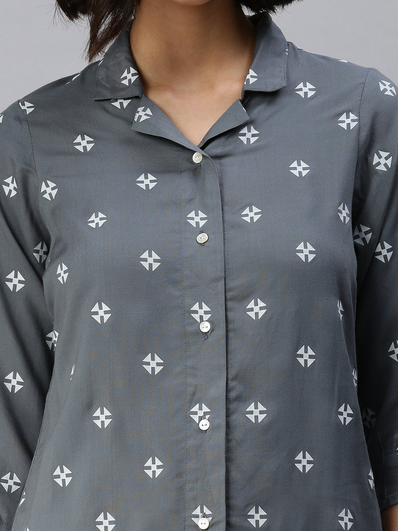 De Moza Ladies Printed Pyjama Set Grey