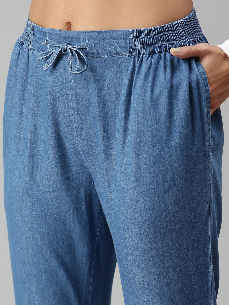 De Moza Ladies Harem Pant Mid Enzyme Blue