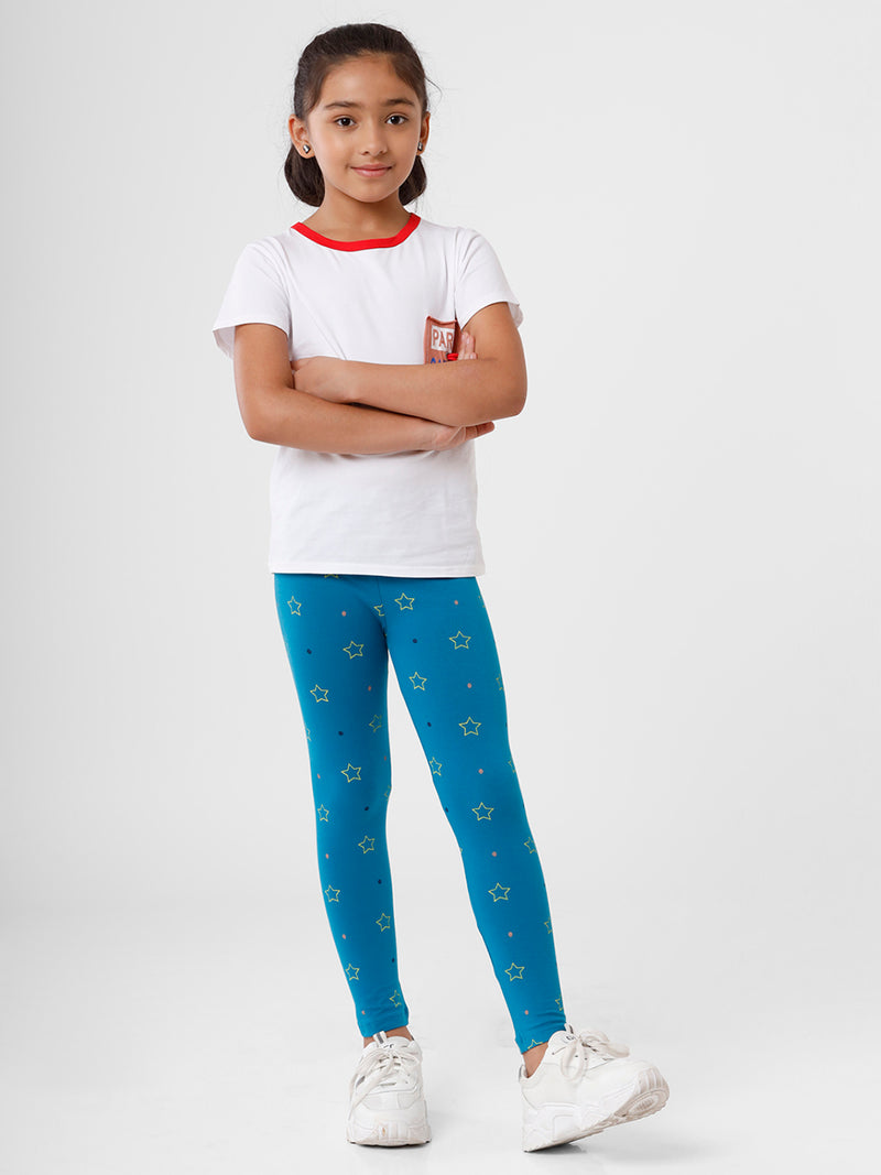 Kids – Girls Printed Ankle Leggings Dark Teal