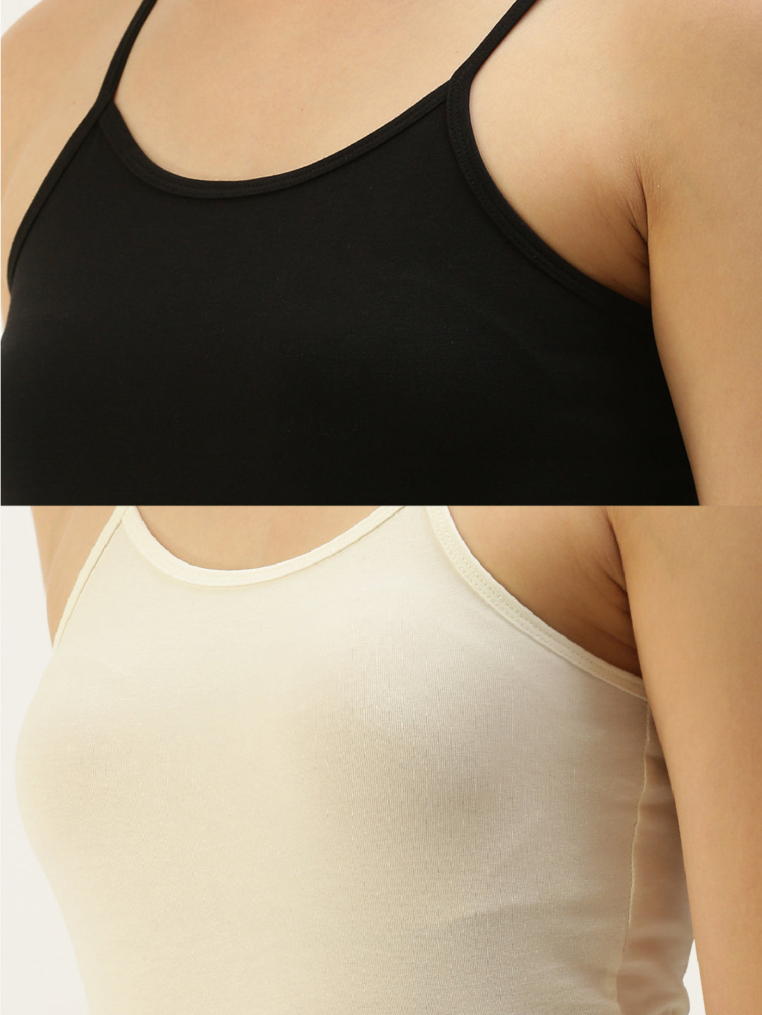 De Moza Womens Spaghetti Top Pack of 2 Black & Offwhite - De Moza