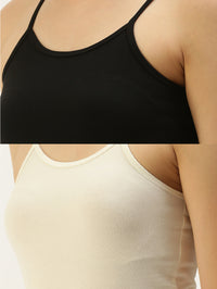 De Moza Womens Spaghetti Top Pack of 2 Black & Offwhite - De Moza