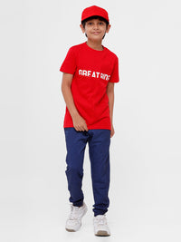 Kids - Boys Printed Half Sleeve T-Shirt Raising Red