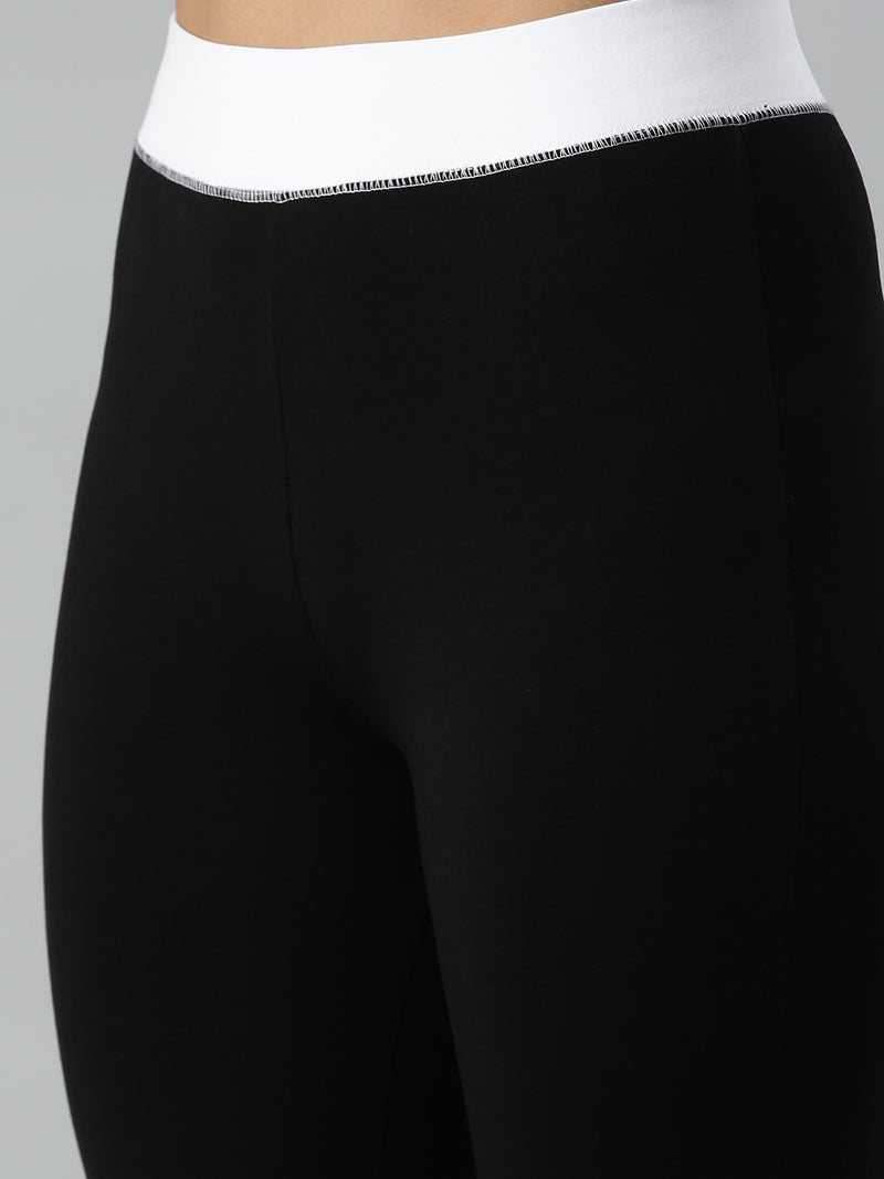 De Moza Ladies Active Wear Leggings Solid Cotton Black - De Moza