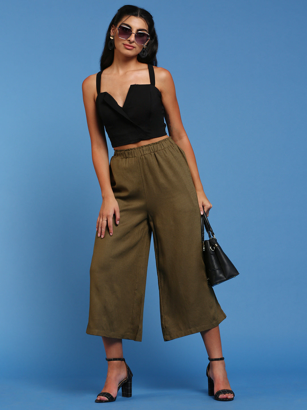 De Moza Womens Crop Palazzo Olive