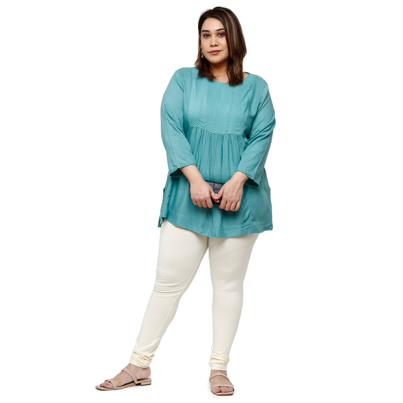De Moza Ladies Plus Size Churidar  Leggings Solid  Cotton Ecru - De Moza