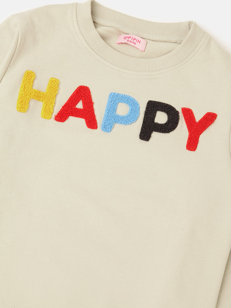 PIPIN Girls Printed Sweatshirt Oat Melange
