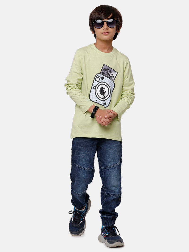 Kids - Boys Printed Full Sleeve T-Shirt Lily Green